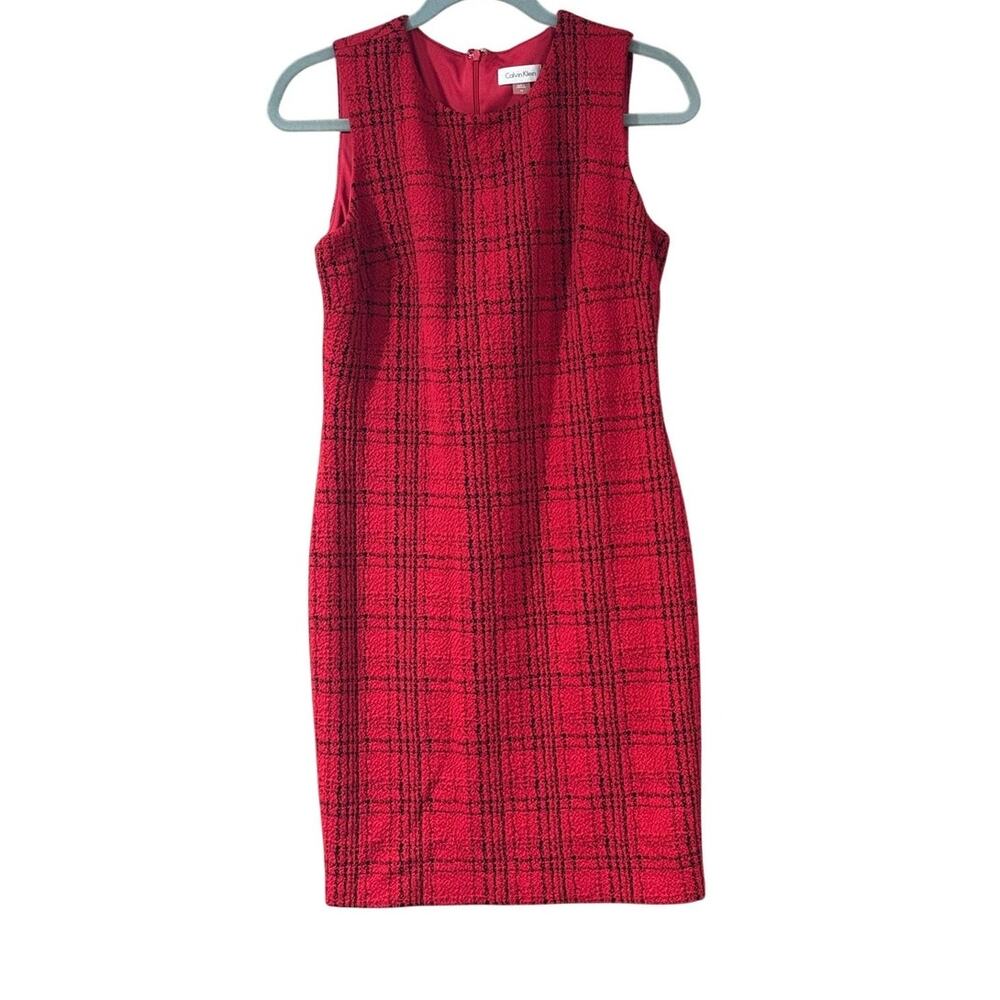 Calvin Klein Red & Black Plaid Sheath Dress Size 10 Career Office Holiday